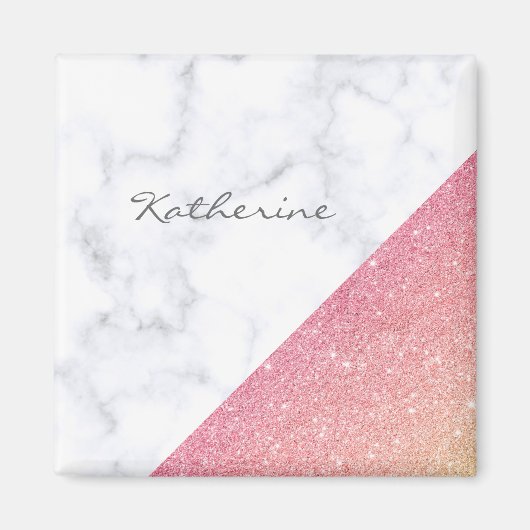 Elegant geometrisch wit marmer roos goud glitter magneet (Voorkant)