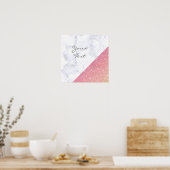 Elegant geometrisch wit marmer roos goud glitter poster (Keuken)