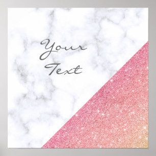 Elegant geometrisch wit marmer roos goud glitter poster