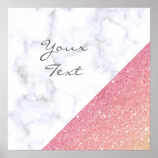 Elegant geometrisch wit marmer roos goud glitter poster (Voorkant)