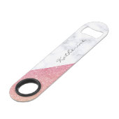 Elegant geometrisch wit marmer roos goud glitter speed flessenopener (Voorkant Gekanteld)