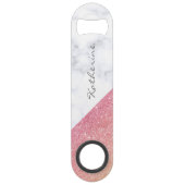 Elegant geometrisch wit marmer roos goud glitter speed flessenopener (Achterkant)