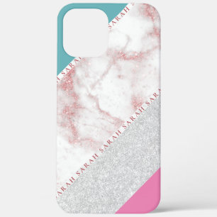 Elegant geometrisch zilver roos goudglitter marmer Case-Mate iPhone case