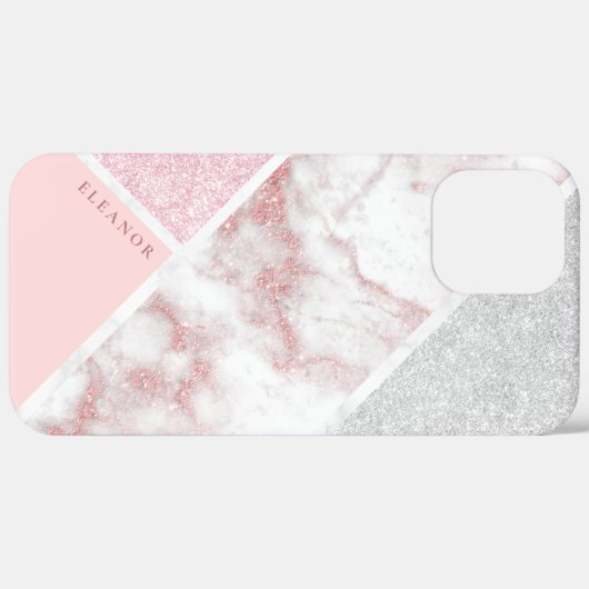 Elegant geometrisch zilver roos goudglitter marmer Case-Mate iPhone case (Achterkant (horizontaal))