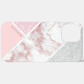 Elegant geometrisch zilver roos goudglitter marmer Case-Mate iPhone case (Achterkant / Rechts)