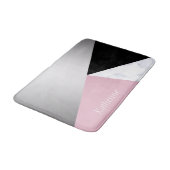 Elegant geometrisch zilverwit marmer roze zwart badmat (Gekanteld)