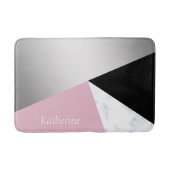 Elegant geometrisch zilverwit marmer roze zwart badmat (Voorkant)