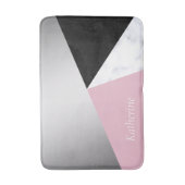 Elegant geometrisch zilverwit marmer roze zwart badmat (Voorkant Verticaal)
