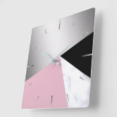 Elegant geometrisch zilverwit marmer roze zwart vierkante klok (Hoek)