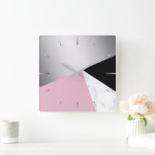 Elegant geometrisch zilverwit marmer roze zwart vierkante klok (Huis)