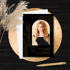 Elegant Geometrisch Zwart Goud Afstuderen Aankondiging