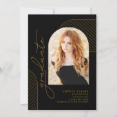 Elegant Geometrisch Zwart Goud Afstuderen Aankondiging (Voorkant)
