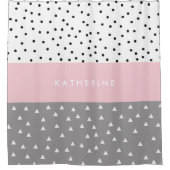 Elegant geometrische driehoeken en stippen in grij douchegordijn (Voorkant)