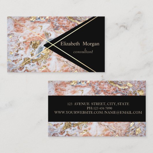 Elegant geometrische marmer Glitter Gold Stripes Visitekaartje (Voorkant / Achterkant)