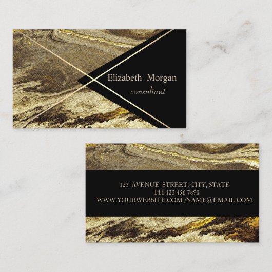 Elegant geometrische marmer, zwarte gouden strepen visitekaartje (Voorkant / Achterkant)