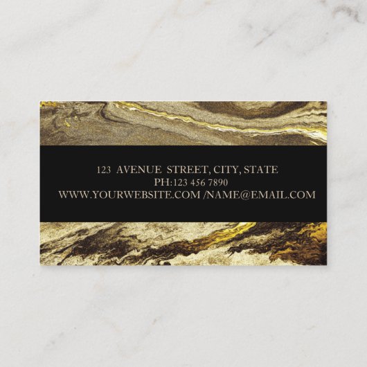 Elegant geometrische marmer, zwarte gouden strepen visitekaartje (Achterkant)