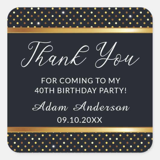 Elegant gepersonaliseerd 40e verjaardag goud en zw vierkante sticker (Voorkant)