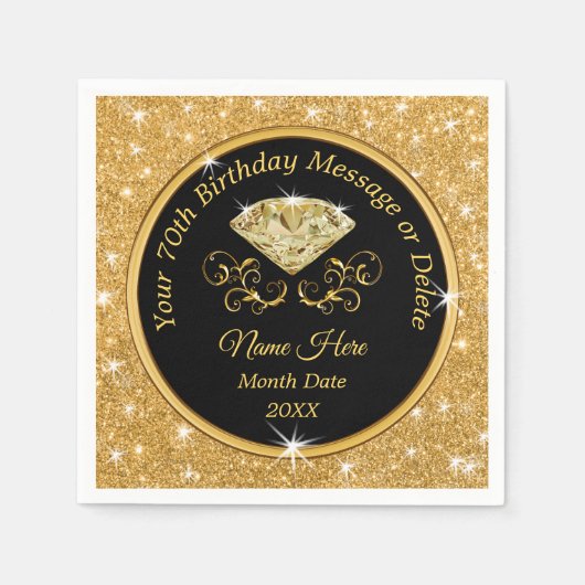 Elegant, gepersonaliseerd 70e verjaardag Napkins Servet (Voorkant)