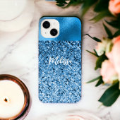 Elegant gepersonaliseerd blauw glitter Kijk luxe iPhone Hoesje