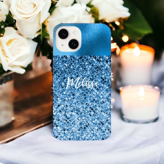 Elegant gepersonaliseerd blauw glitter Kijk luxe iPhone Hoesje