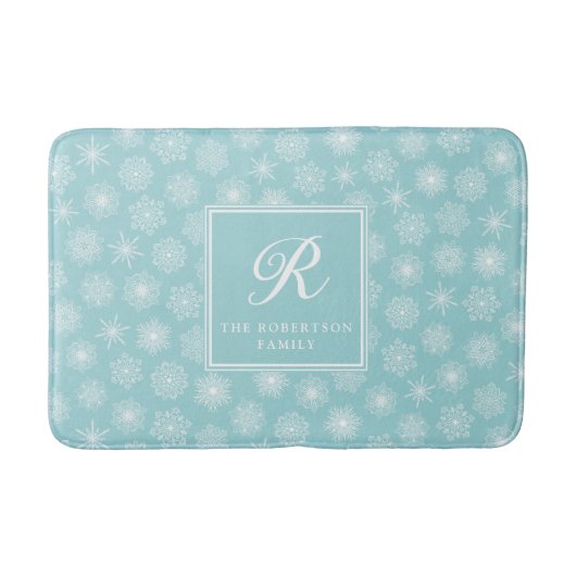 Elegant gepersonaliseerd Blauwgroen blauw Snowflak Badmat (Voorkant)
