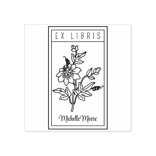 Elegant Gepersonaliseerd Bloem Ex Libris Rubberstempel (Afrduk)