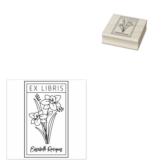 Elegant Gepersonaliseerd Bloem Ex Libris Rubberstempel (Gestempeld)