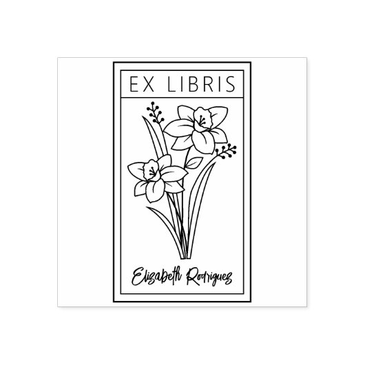 Elegant Gepersonaliseerd Bloem Ex Libris Rubberstempel (Afrduk)