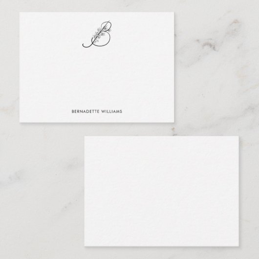 Elegant Gepersonaliseerd Bloemig Script Monogram Notitiekaartje (Voorkant / Achterkant)