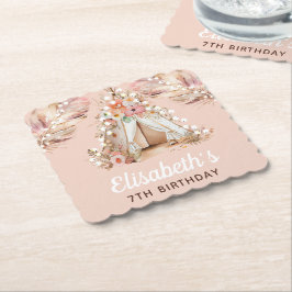 Elegant gepersonaliseerd Bohemian Girl Birthday Kartonnen Onderzetters