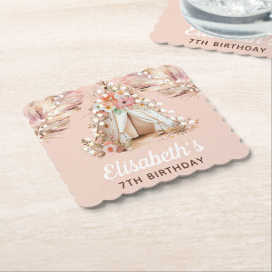Elegant gepersonaliseerd Bohemian Girl Birthday Kartonnen Onderzetters