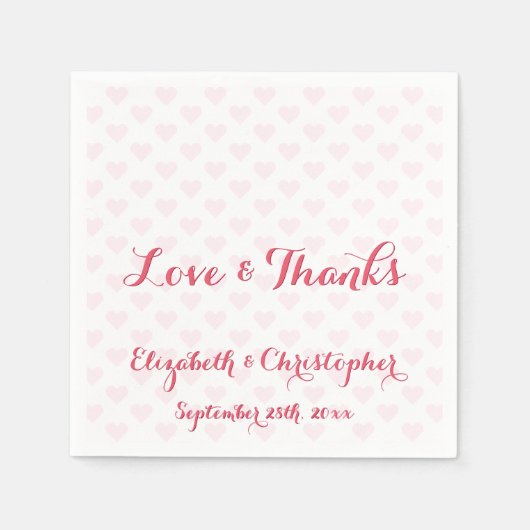 Elegant gepersonaliseerd bruiloft partij roze hart servet (Voorkant)