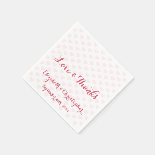 Elegant gepersonaliseerd bruiloft partij roze hart servet (Hoek)