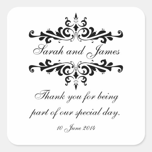 Elegant gepersonaliseerd dank u bruiloft stickers (Voorkant)