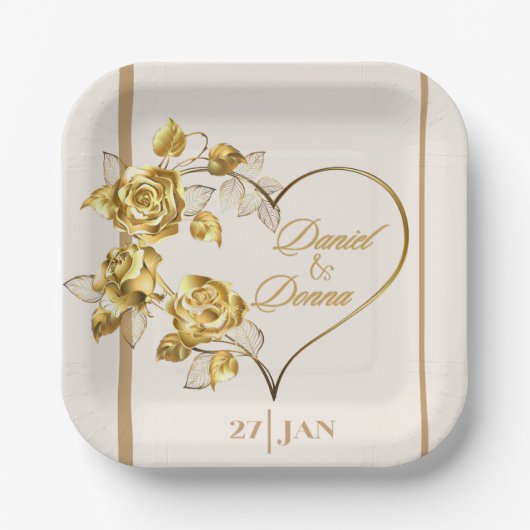 Elegant gepersonaliseerd Golden Wedding Paper Bord (Voorkant)