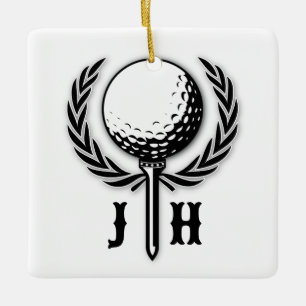 Elegant Gepersonaliseerd Golf Monogram Ontwerp Keramisch Ornament