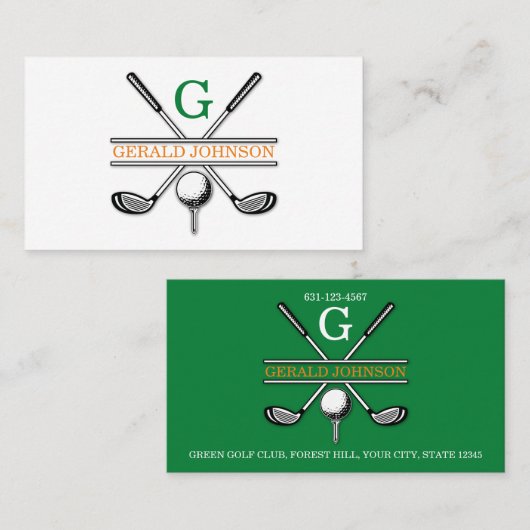 Elegant Gepersonaliseerd Golf Monogram Ontwerp Visitekaartje (Voorkant / Achterkant)