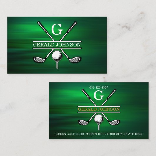 Elegant Gepersonaliseerd Golf Monogram Ontwerp Visitekaartje (Voorkant / Achterkant)