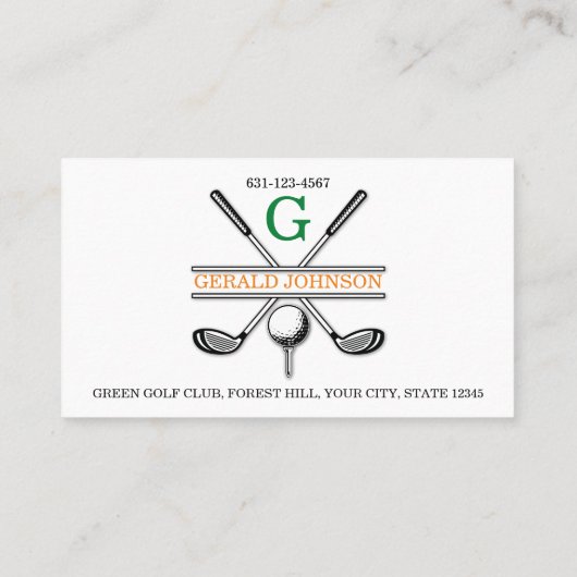 Elegant Gepersonaliseerd Golf Monogram Ontwerp Visitekaartje (Achterkant)