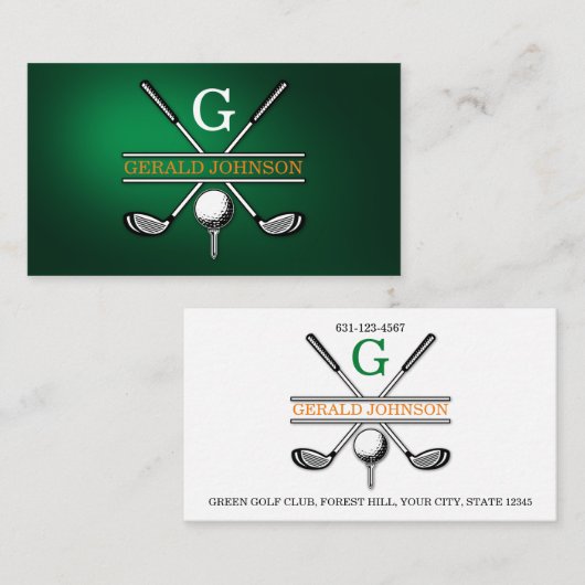 Elegant Gepersonaliseerd Golf Monogram Ontwerp Visitekaartje (Voorkant / Achterkant)