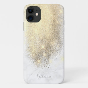 Elegant gepersonaliseerd goud glitter witte marmer Case-Mate iPhone case