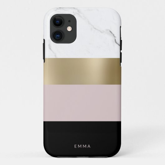 Elegant gepersonaliseerd goud wit marmer Case-Mate iPhone case (Achterkant)