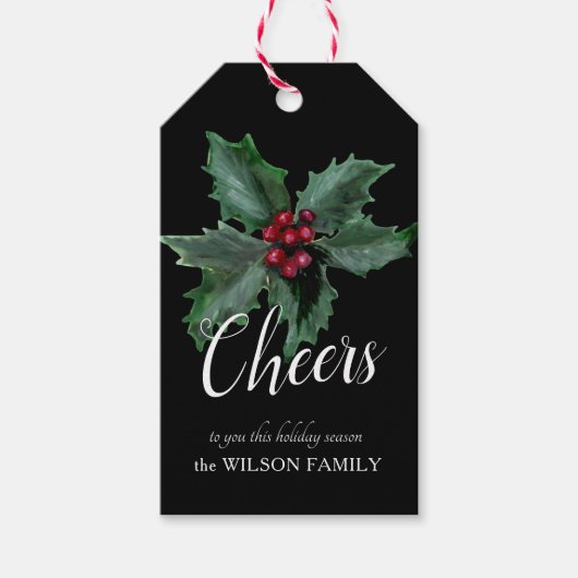 Elegant gepersonaliseerd Holly Gift Label Cadeaulabel (Voorkant)
