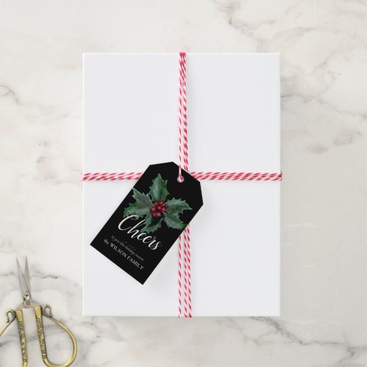 Elegant gepersonaliseerd Holly Gift Label Cadeaulabel (Met Touw)