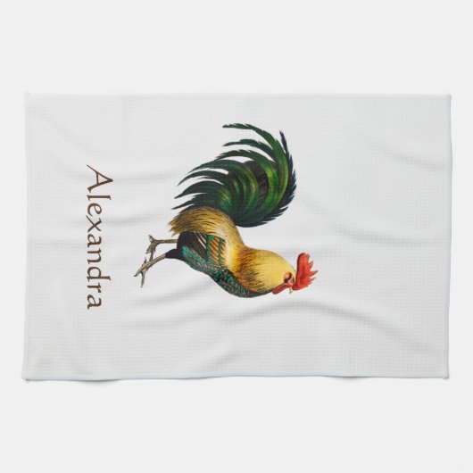 Elegant Gepersonaliseerd Kleurrijk Haan kippenbad Theedoek (Horizontaal)