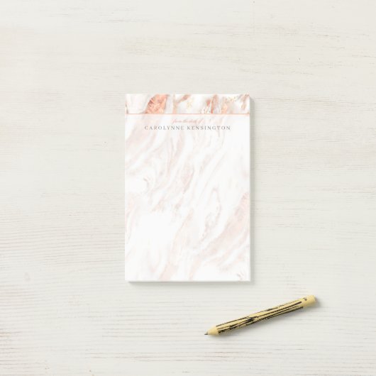 Elegant gepersonaliseerd kopermarmer Roos goud Post-it® Notes (Op bureau)