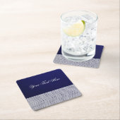 Elegant gepersonaliseerd marineblauw wit sierlijk kartonnen onderzetters (Insitu)
