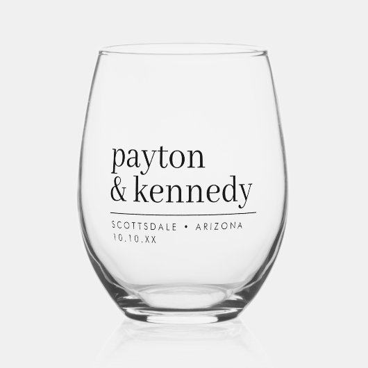 Elegant gepersonaliseerd met naam bruiloft recepti wijnglas zonder voet (Voorkant)