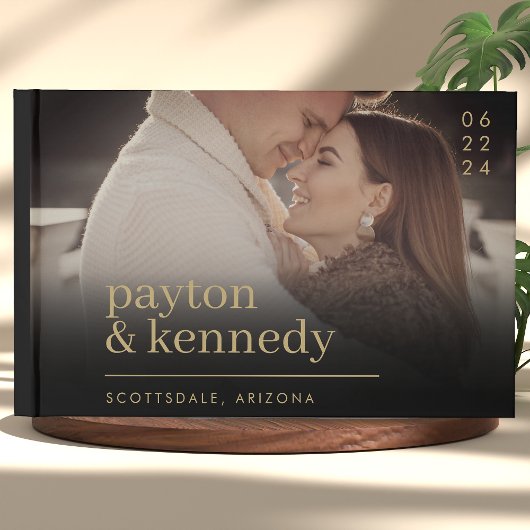 Elegant gepersonaliseerd met naam en foto bruiloft gastenboek