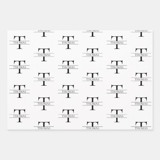 Elegant Gepersonaliseerd Monogram Aangepaste Naam Inpakpapier Vel (Voorkant)